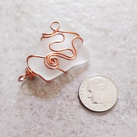 Super Nice! Eclectic Tumbled Glass Pendant! Wire Wrapped w. Copper - Boho Chic - Picture 4 of 6